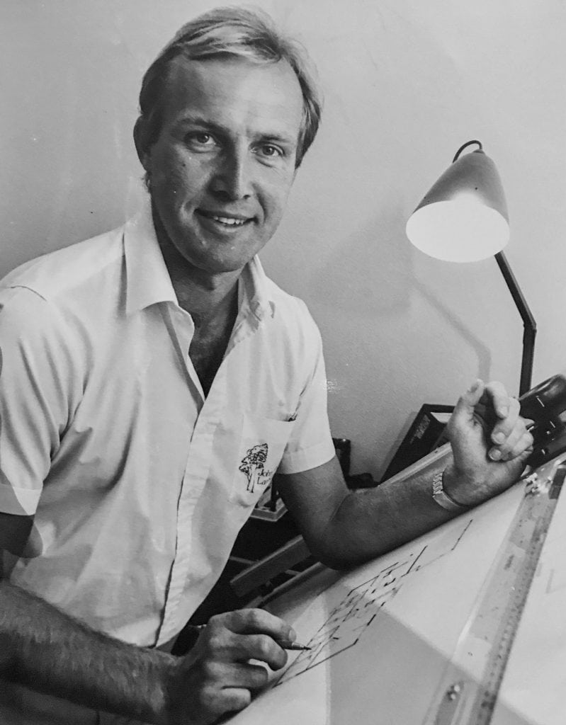 John French, founder of John French Landscape Design, reviewing landscape design plans in 1981