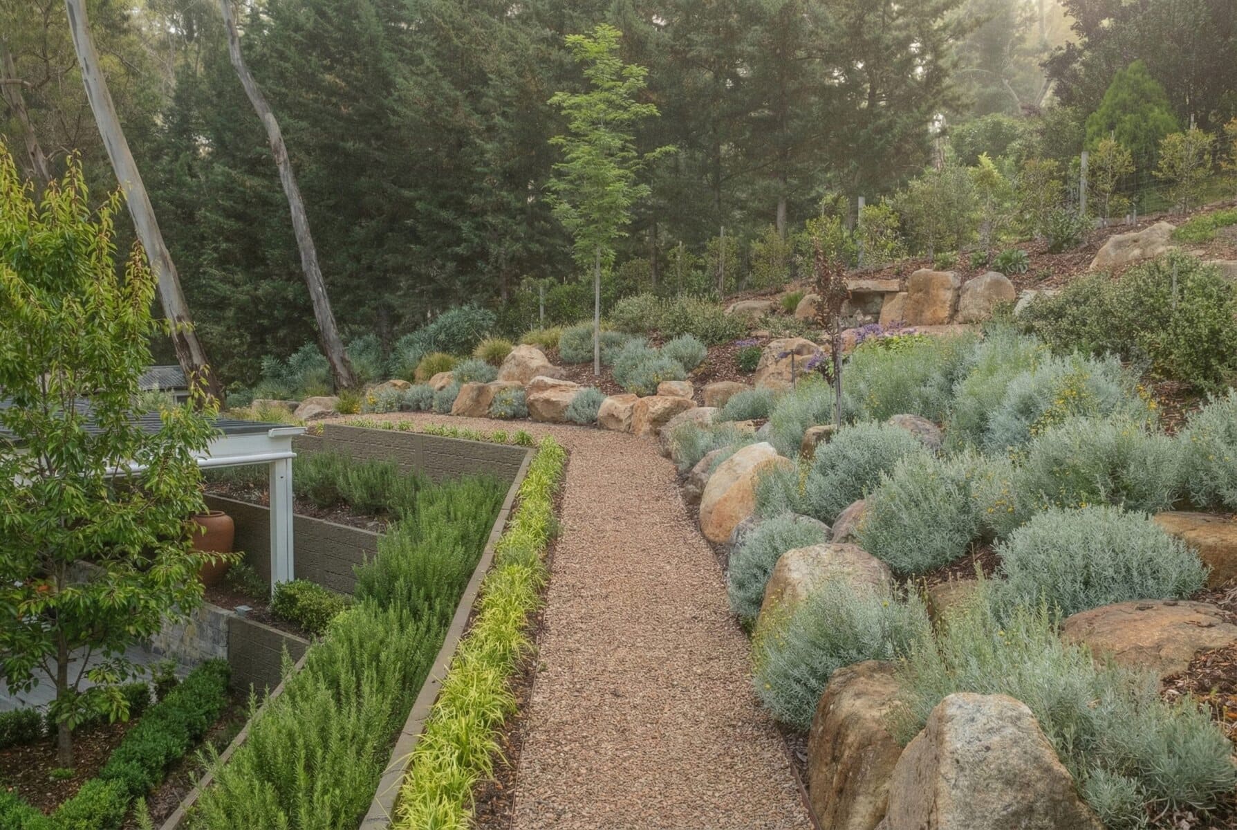 Bluestone patio and outdoor living area for a contemporary Kew home.