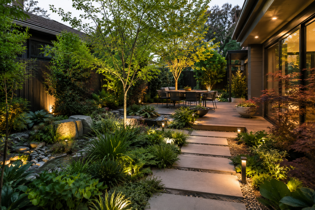 Award-winning landscape designers Canterbury — restored Federation front garden in Boroondara with mature elm canopy and clipped Buxus hedging